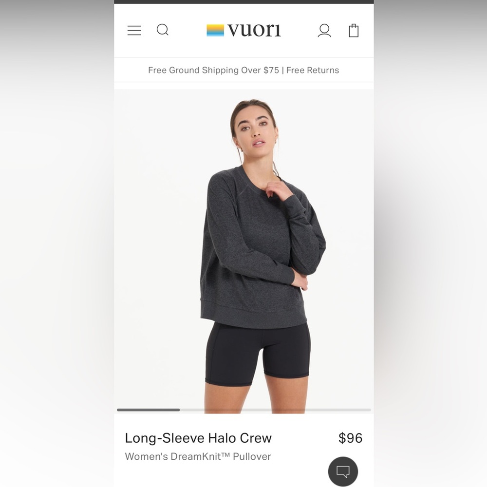 Vuori long sleeve halo crew worn once xs